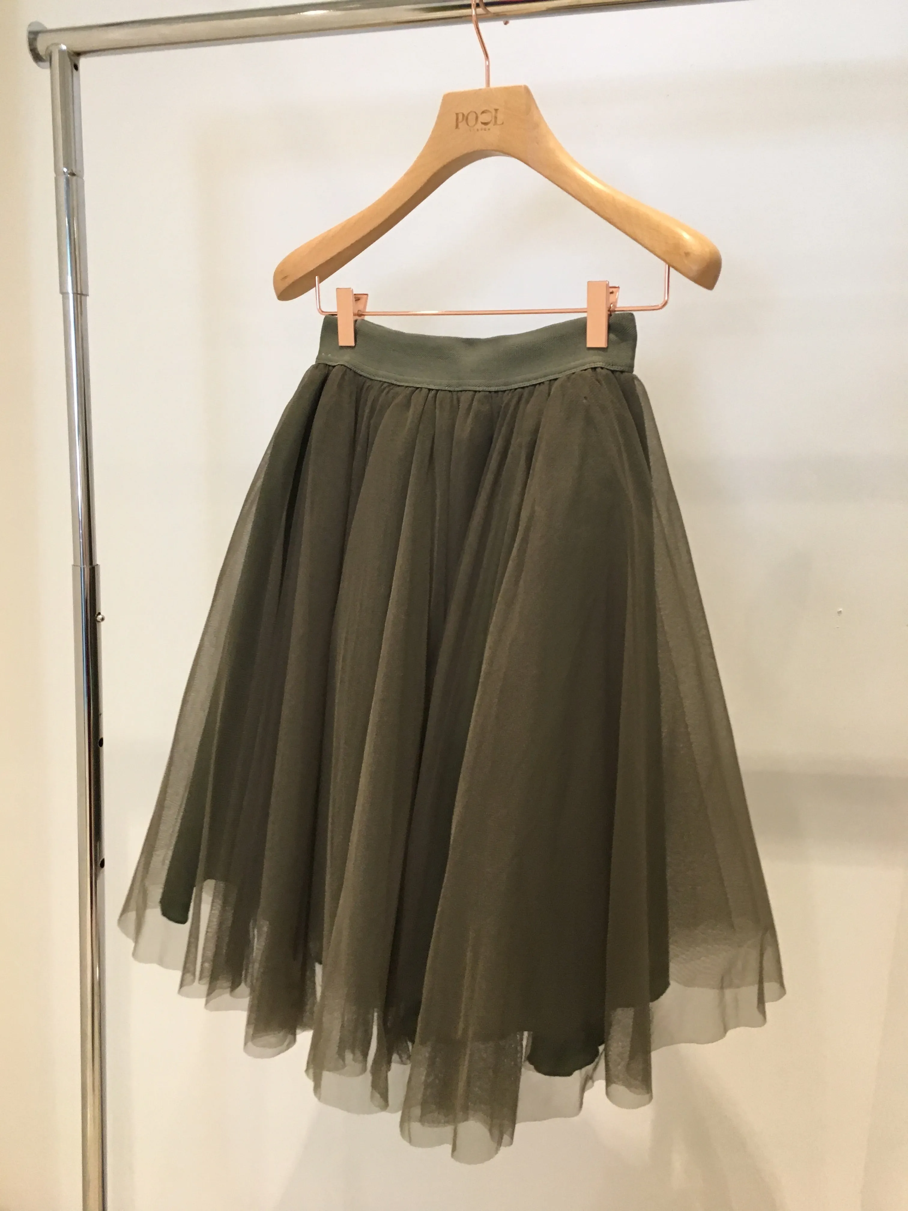 Midi Khaki Tulle Skirt