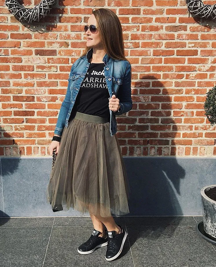 Midi Khaki Tulle Skirt