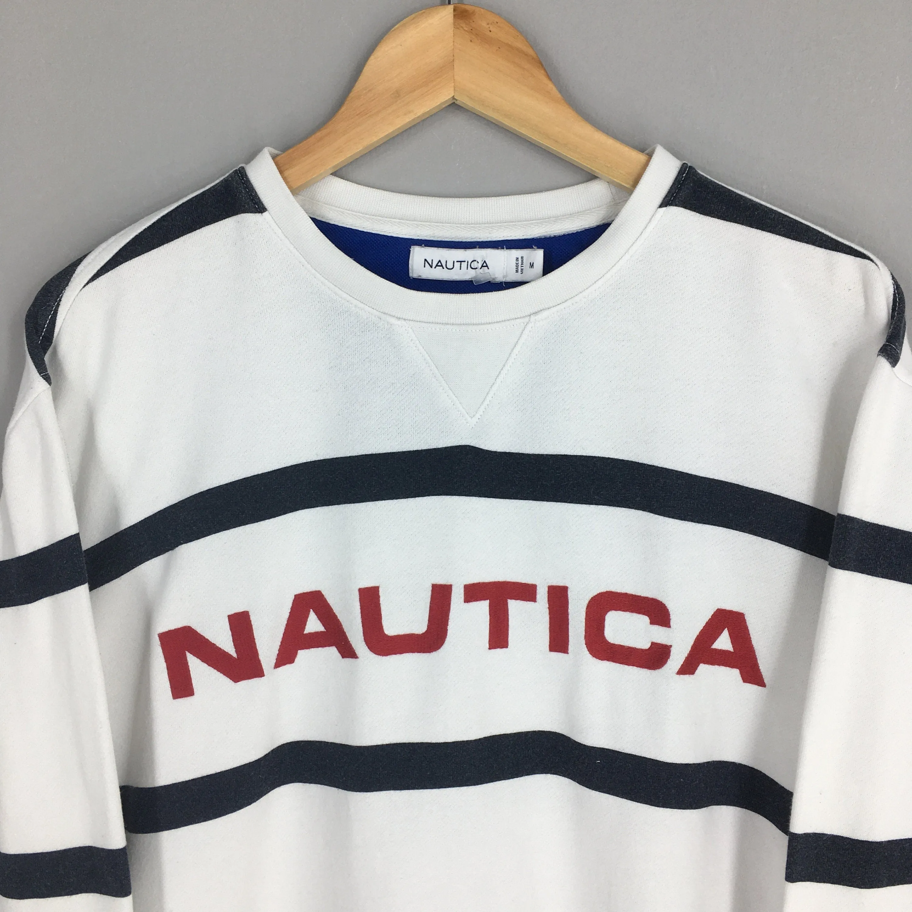 Nautica Sportswear White Black Stripe Sweatshirt Medium