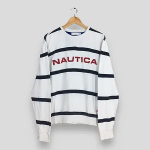 Nautica Sportswear White Black Stripe Sweatshirt Medium