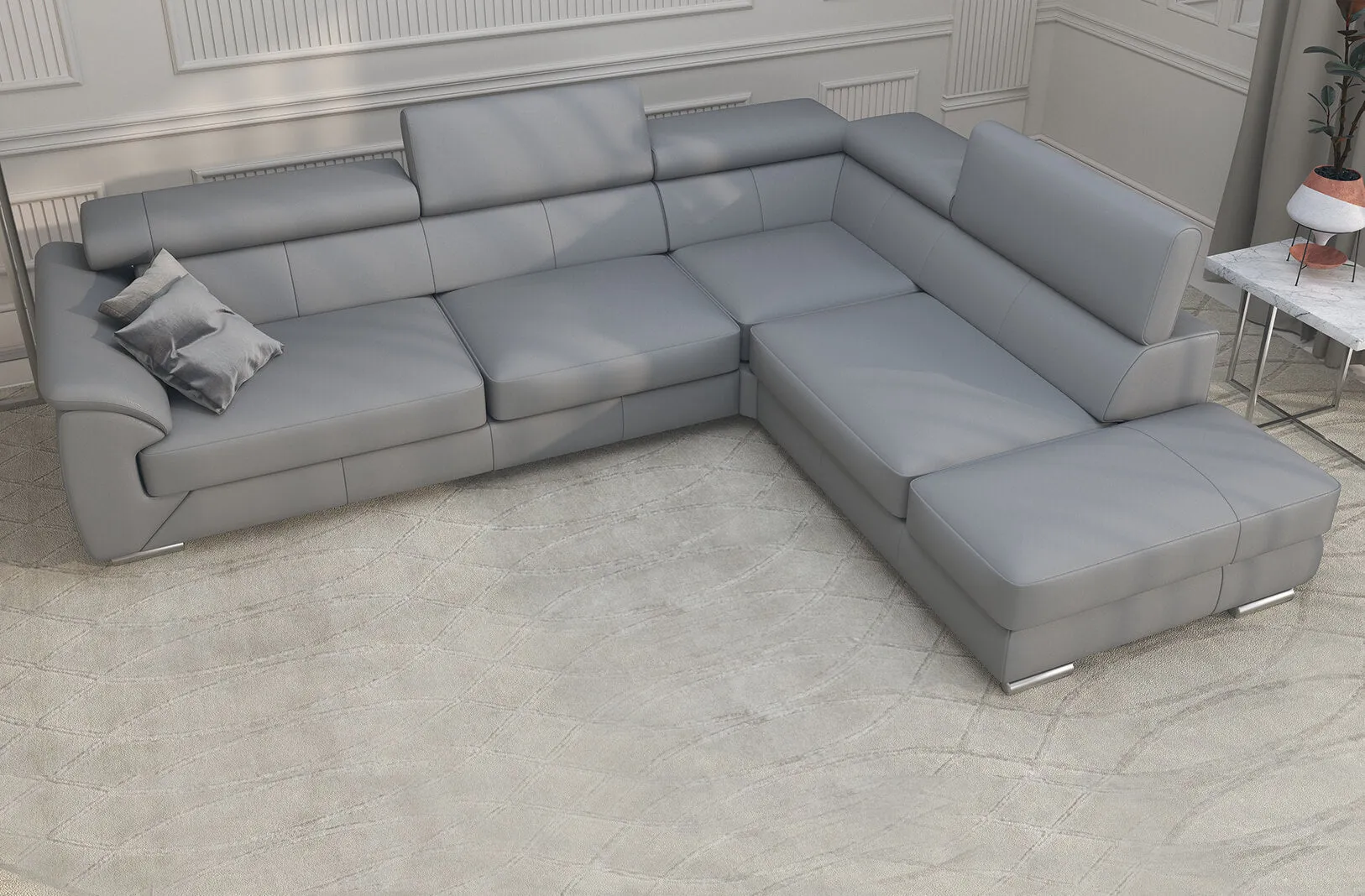 Nicole Gray Leather modern sectional