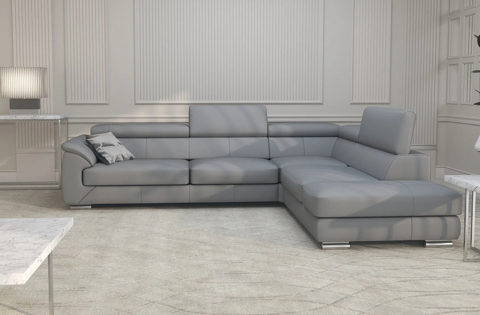 Nicole Gray Leather modern sectional