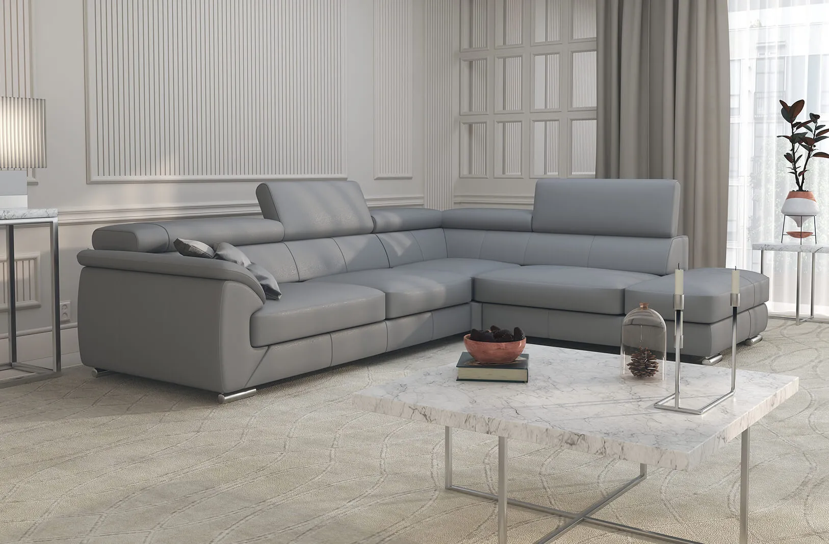 Nicole Gray Leather modern sectional