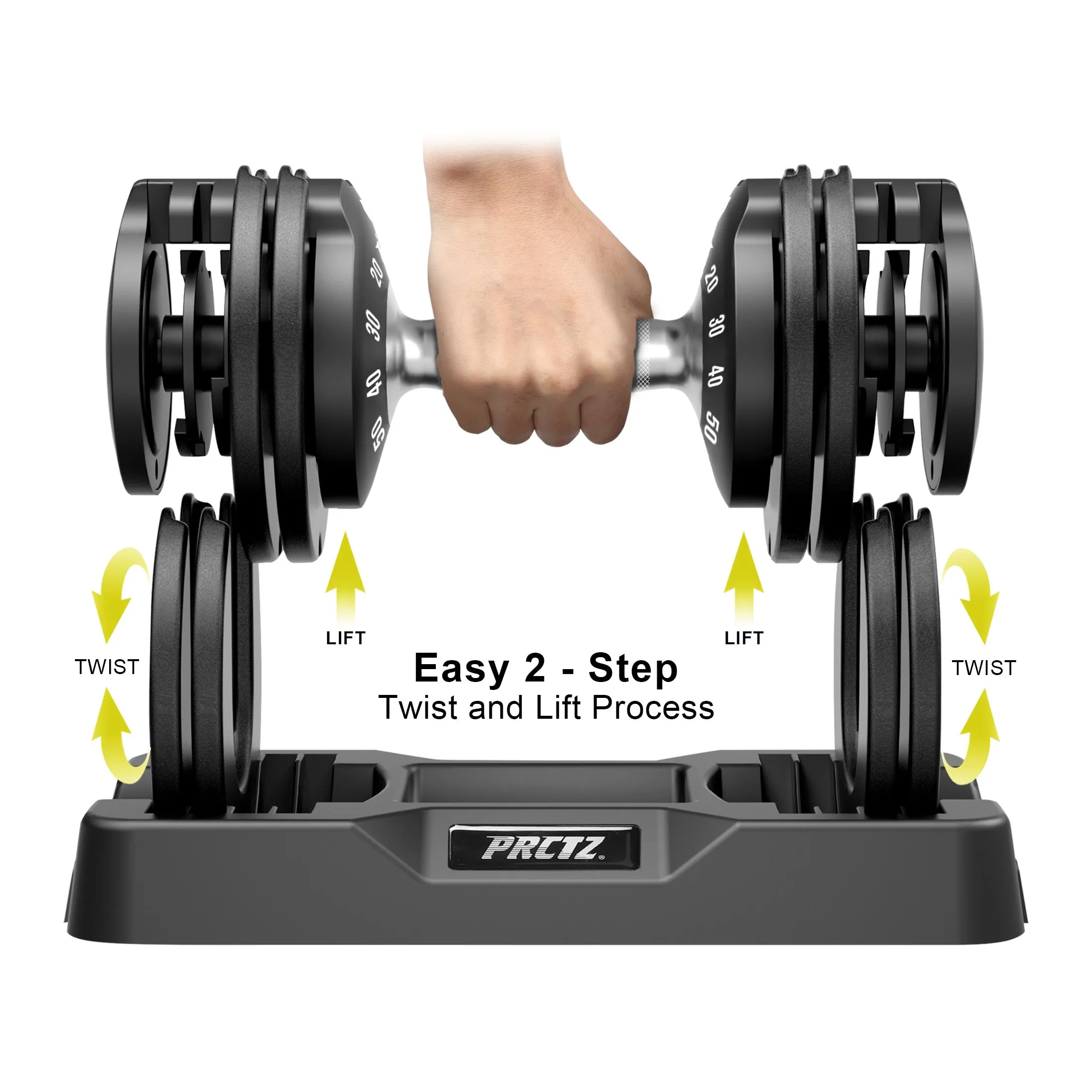 PRCTZ, 10-50lb Adjustable Dumbbell, 3-Point Safety Locking System, Single