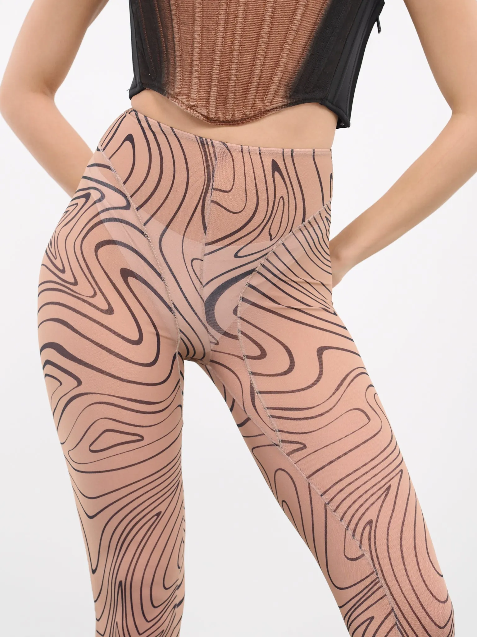 Printed Mesh Flare Leggings (24P1PA0406585-SO29-PRINT-TAN)