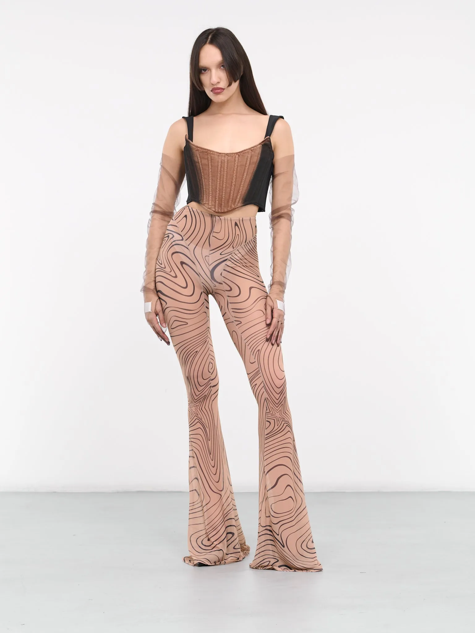 Printed Mesh Flare Leggings (24P1PA0406585-SO29-PRINT-TAN)