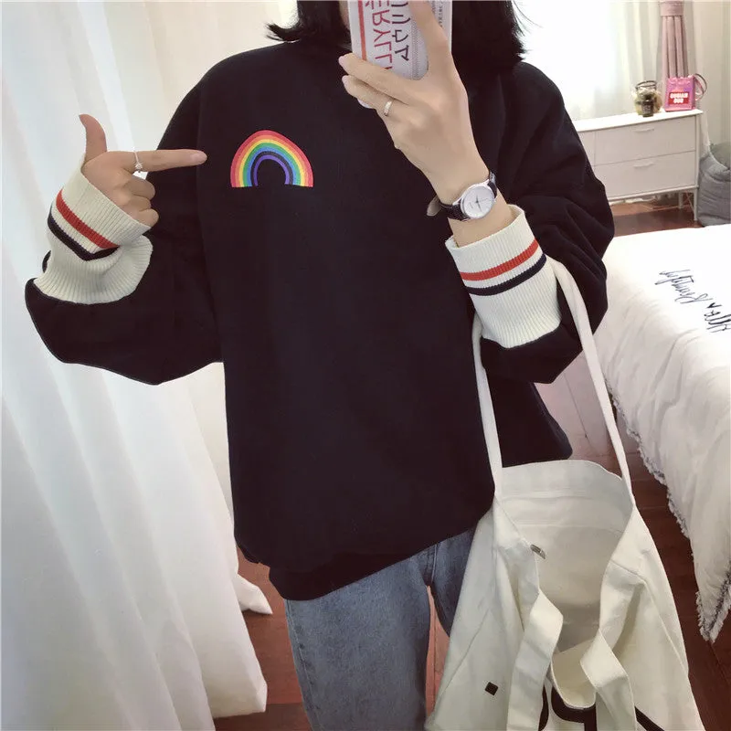 Rainbow Pocket Printed O-Neck Sweatshirt