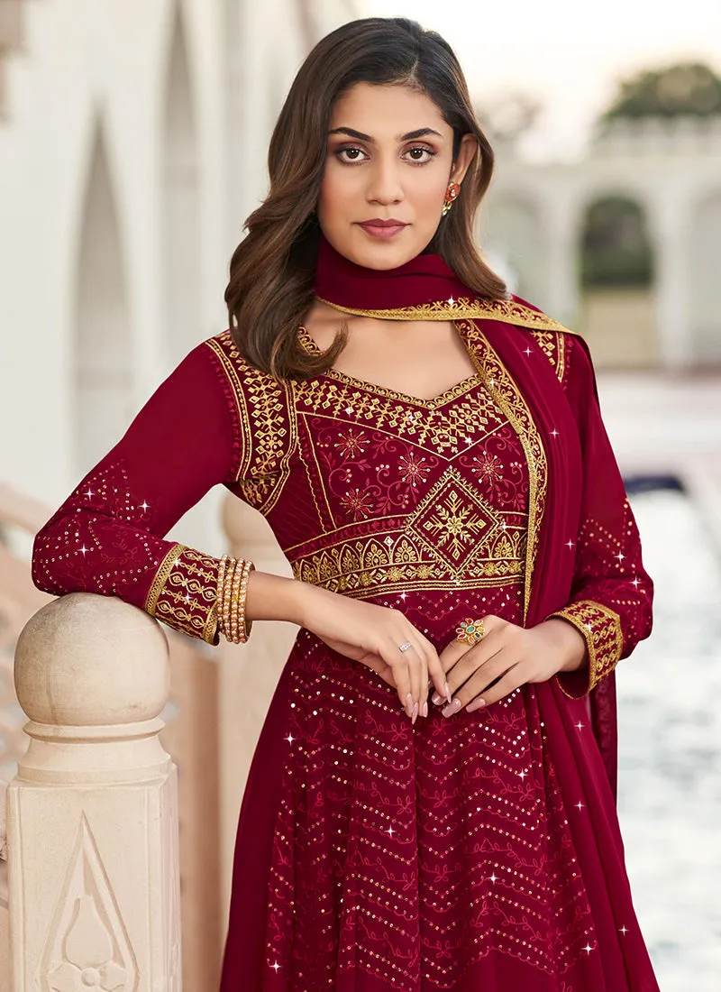 Red Sequence Embroidery Georgette Anarkali Suit