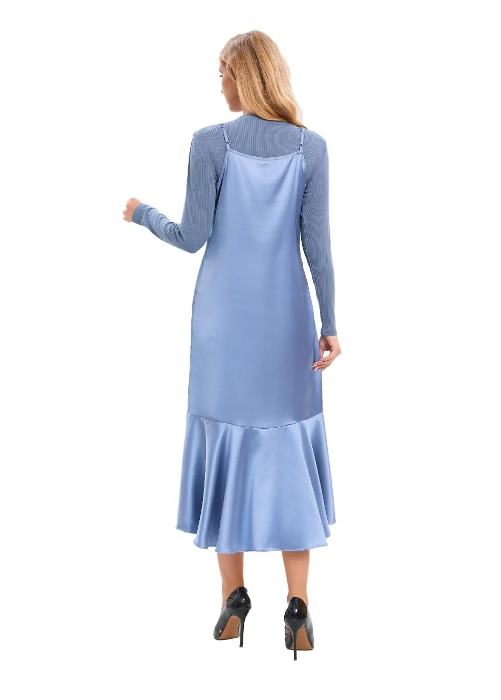 Satin Blue Midi Slip Dress Only