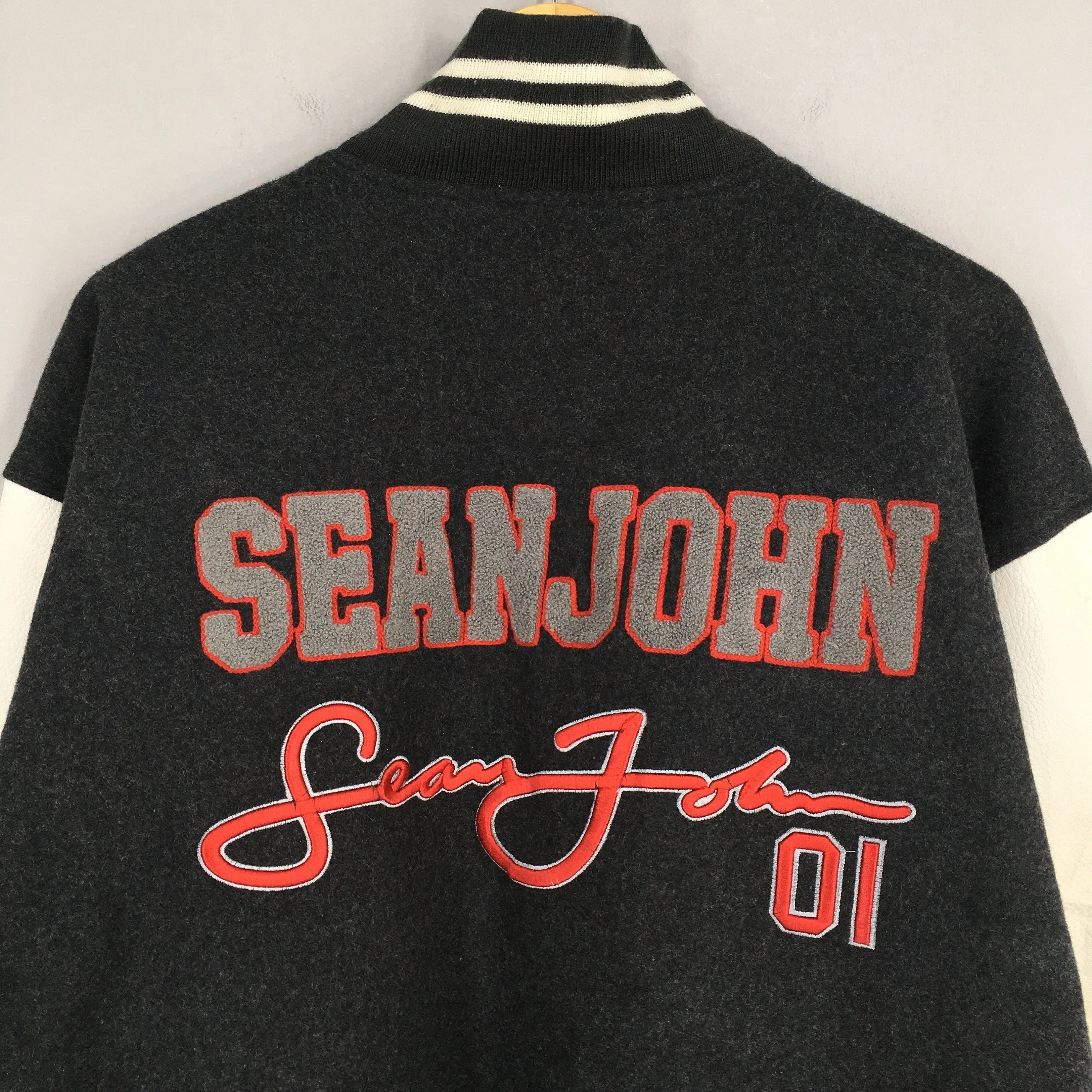 Sean John Wool Varsity Leather Jacket XLarge