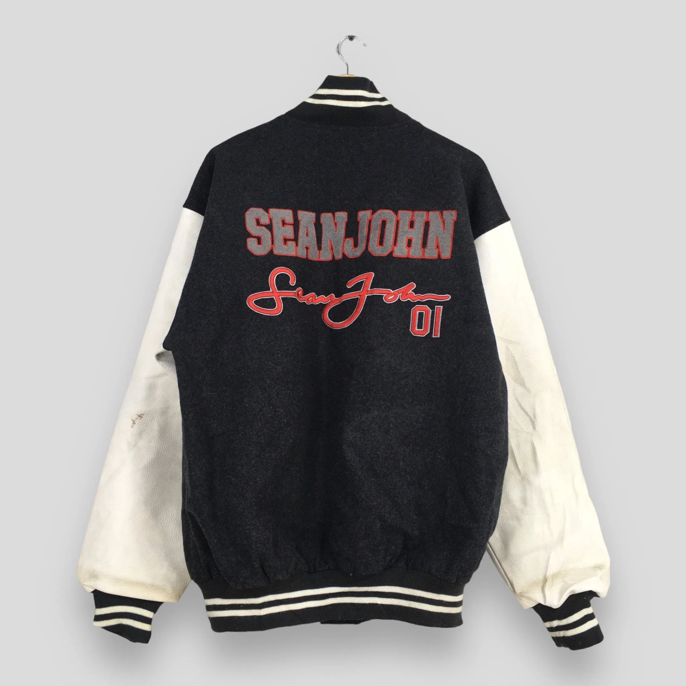 Sean John Wool Varsity Leather Jacket XLarge