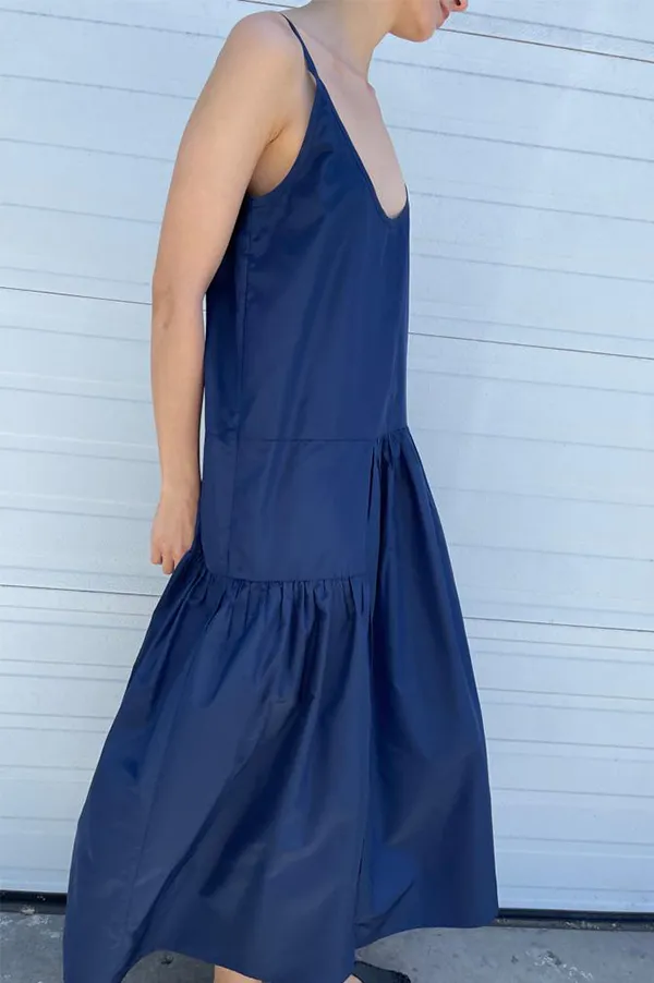 Sofia Silk Slip Dress in Navy