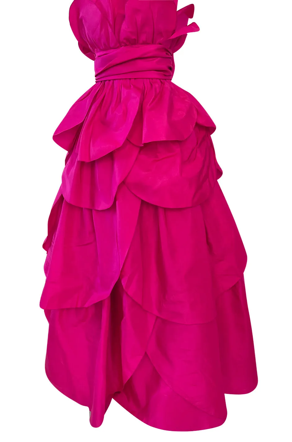 Stunning 1980s Loris Azzaro Strapless Bright Pink Silk Taffeta Layered 'Petal' Dress