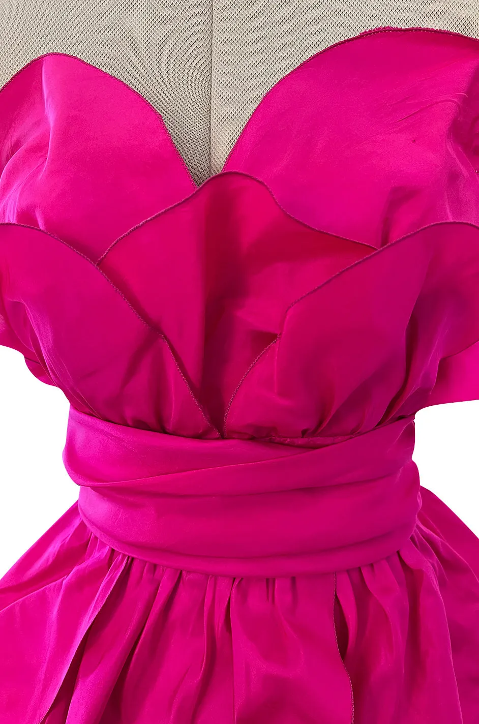 Stunning 1980s Loris Azzaro Strapless Bright Pink Silk Taffeta Layered 'Petal' Dress