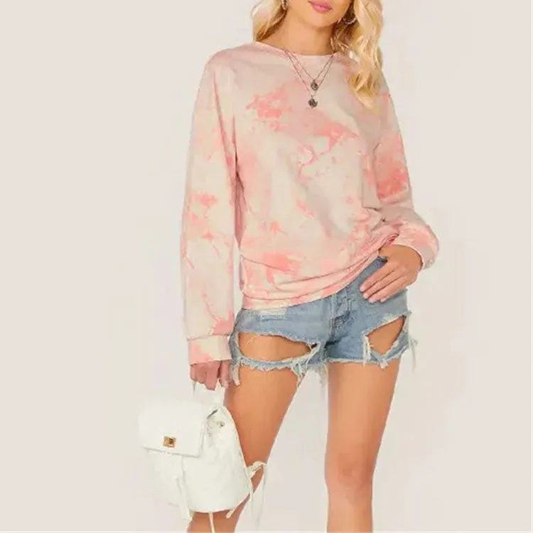 Thick Fashionable Pastel Pullover Tie Dye Sweatshirt Top