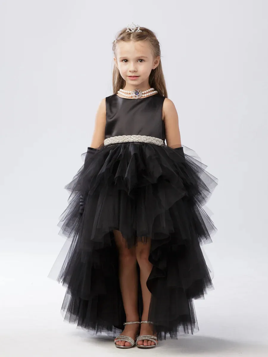 Tip Top 5658 Girls Layered Tulle High Low Skirt Formal Dress Satin Formal Gown Flower Girl