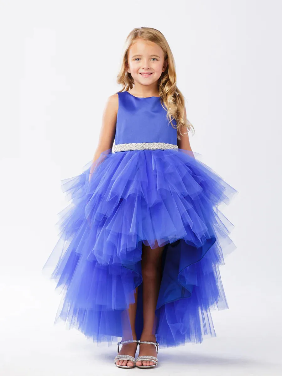 Tip Top 5658 Girls Layered Tulle High Low Skirt Formal Dress Satin Formal Gown Flower Girl