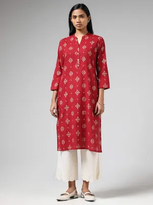 Utsa Red Geometric Printed Straight Kurta