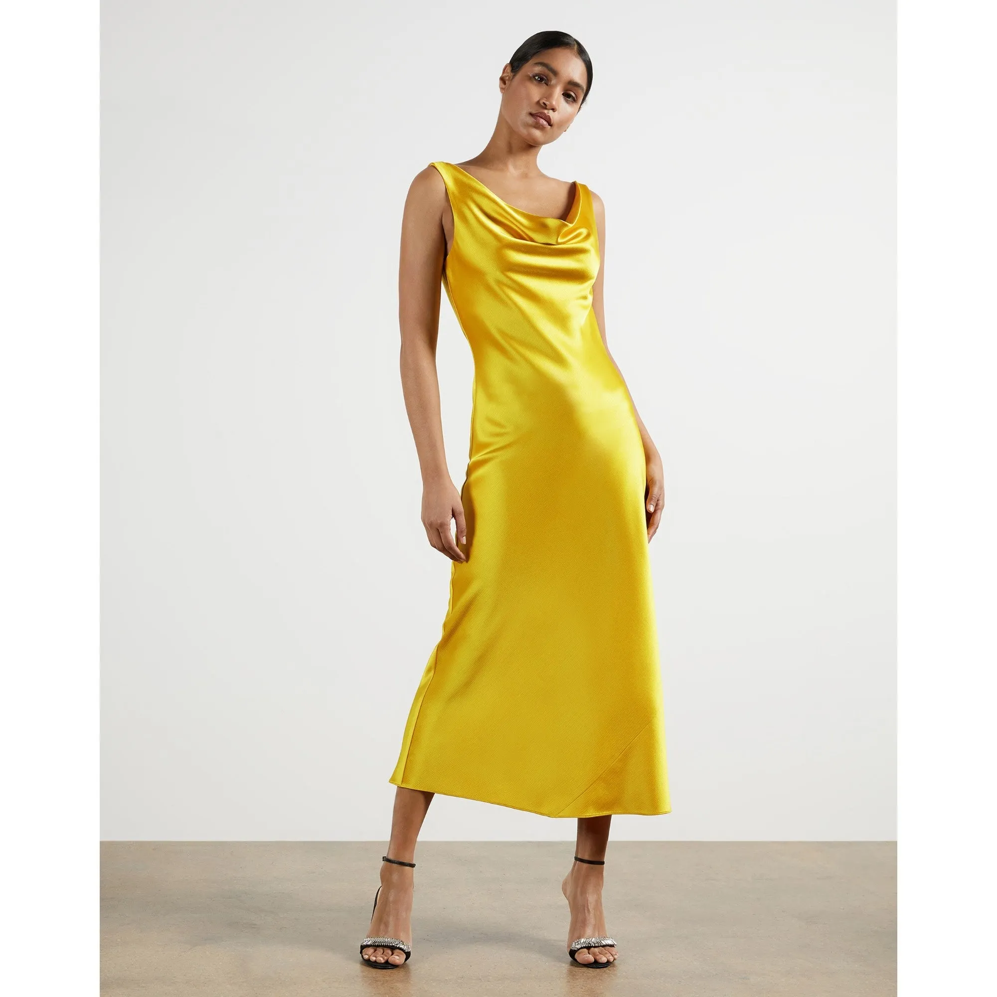 Women Kinseyy-Cowl Neck Midi Slip Dress - Bright-Yellow