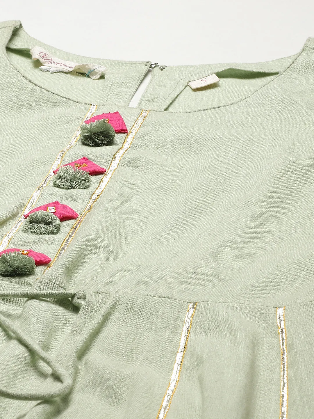 Women'S Pastel Green Flaired Cotton Kurta With Pants