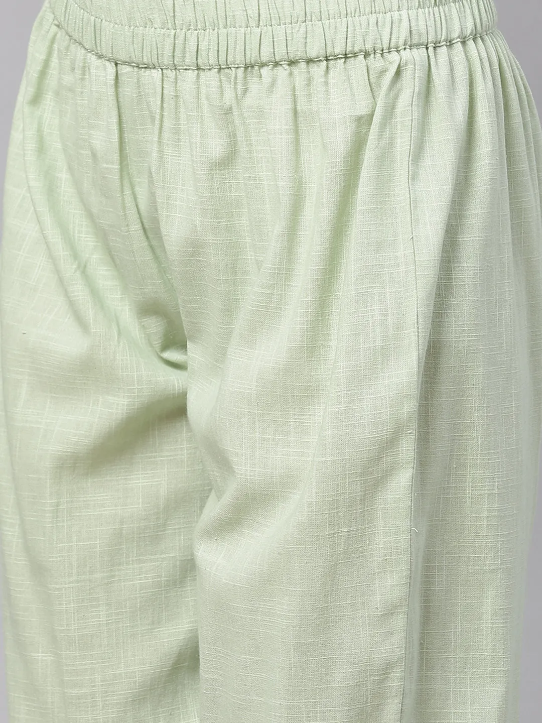 Women'S Pastel Green Flaired Cotton Kurta With Pants