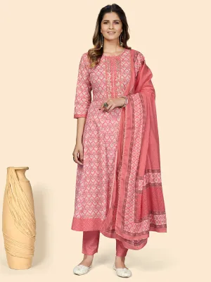 Women'S Peach Anarkali Kurta & Pant With Dupatta Set- (3Pcs Set)