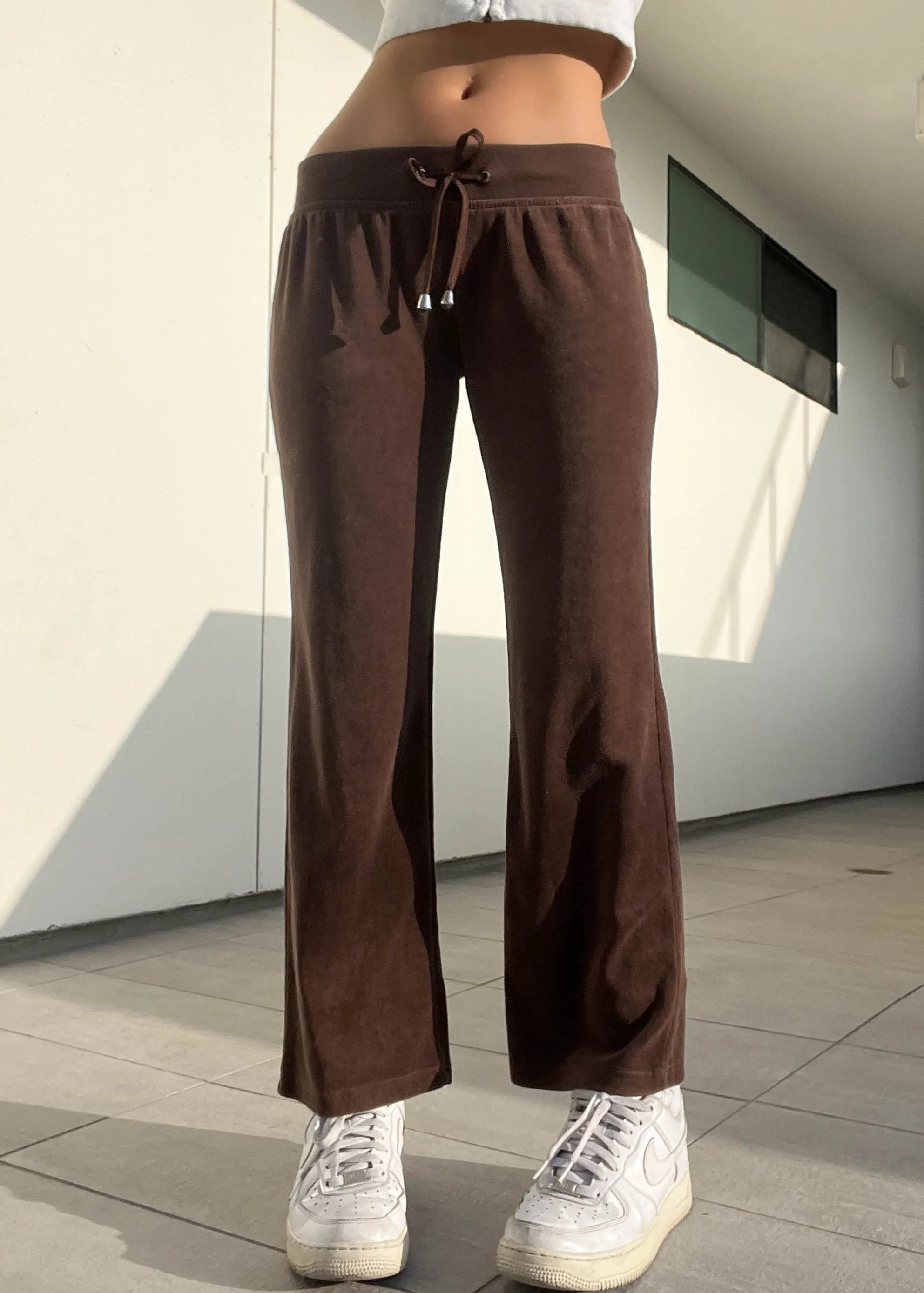 Y2k Brown Velour Flared Sweats (S-M)