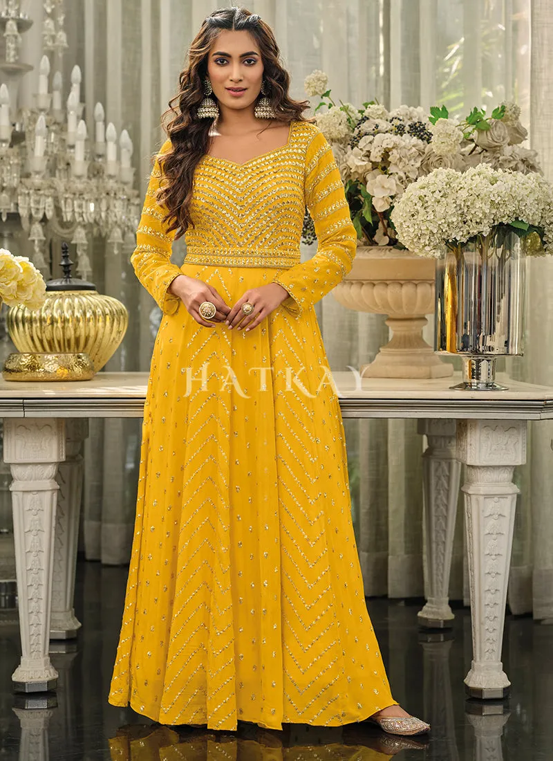 Yellow Georgette Embroidered Anarkali Suit